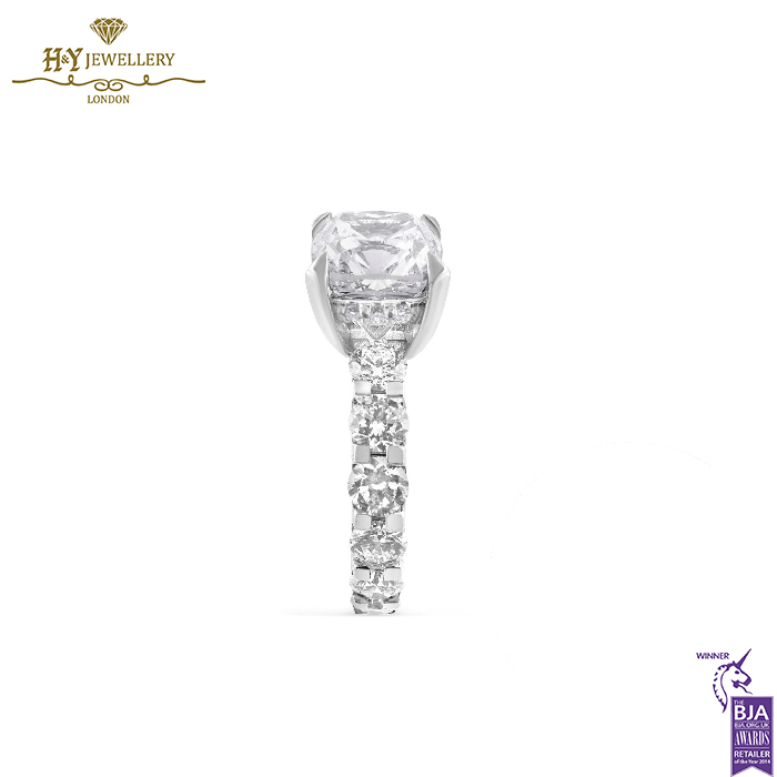 White Gold Cushion Cut & Brilliant Cut Diamond Ring - 5.83ct-13816