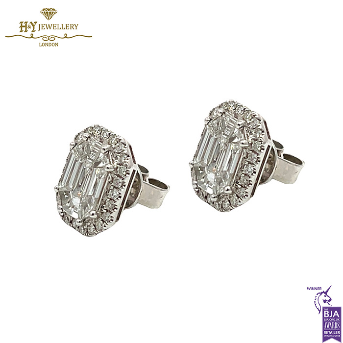 White Gold Mix Cut Diamond Earrings - 1.58ct-17138
