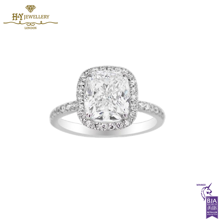 White Gold Cushion Cut & Brilliant Cut Diamond Ring - 3.51ct-0