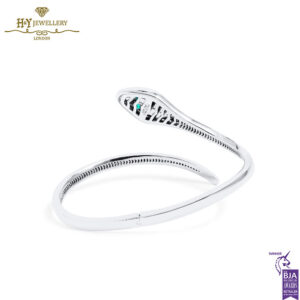White Gold Snake Design Brilliant Cut Diamond & Emerald Bangle - 1.69ct-13614