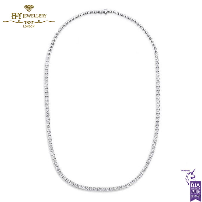 White Gold Brilliant Cut Diamond Tennis Necklace - 8.43ct-15037