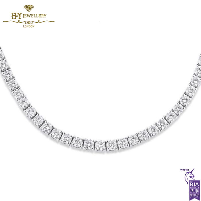 White Gold Brilliant Cut Diamond Tennis Necklace - 8.43ct-15038