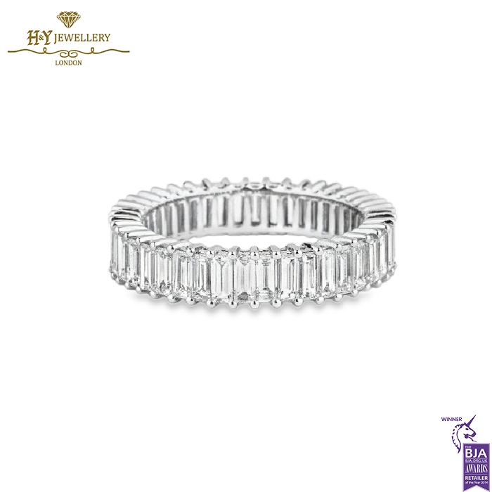 White Gold Emerald Cut Diamond Full Eternity Ring - 2.36ct-0