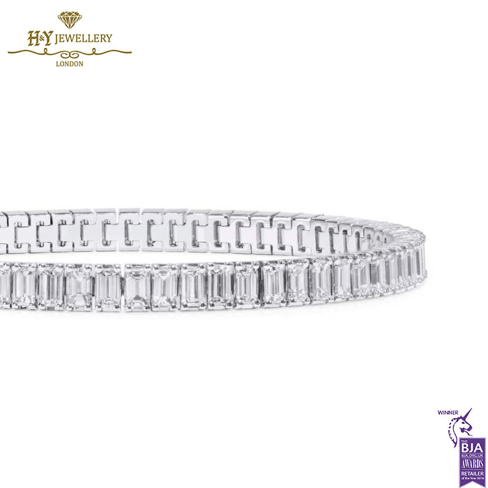 White Gold Emerald Cut Diamond Tennis Bracelet - 8.79ct-16268