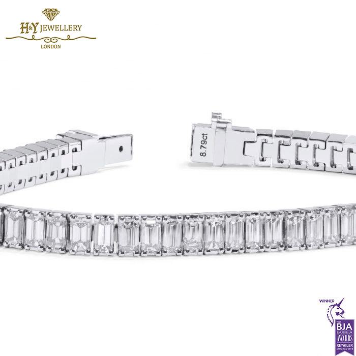 White Gold Emerald Cut Diamond Tennis Bracelet - 8.79ct-16270