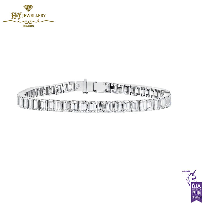 White Gold Baguette Cut Diamond Tennis Bracelet -10.27ct -0
