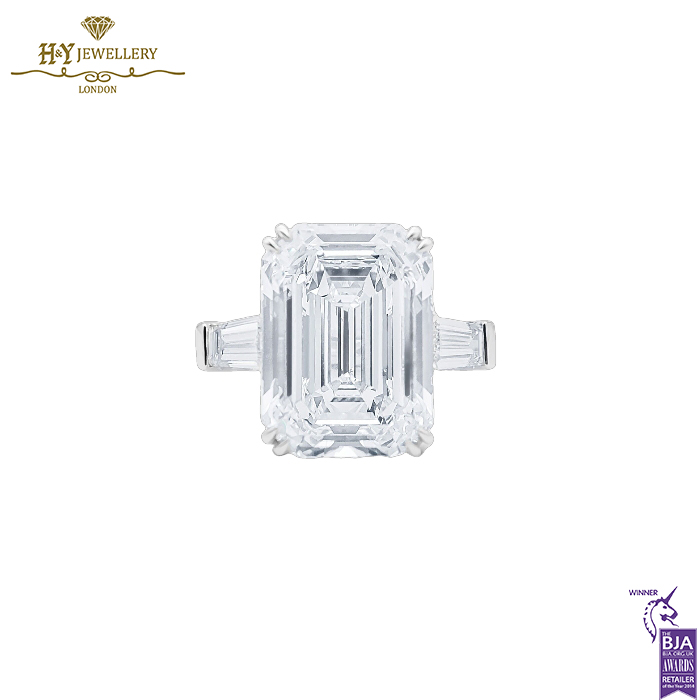 Graff Emerald Cut Diamond Promise Ring with Tapered Baguette Diamond Shoulders - 14.19ct-0