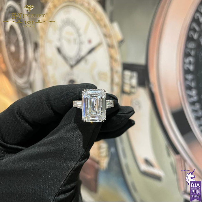 Graff Emerald Cut Diamond Promise Ring with Tapered Baguette Diamond Shoulders - 14.19ct-14371