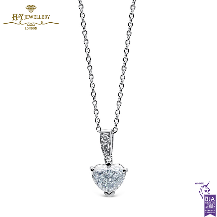 White Gold Heart Cut & Brilliant Cut Diamond Necklace - 2.07ct-0