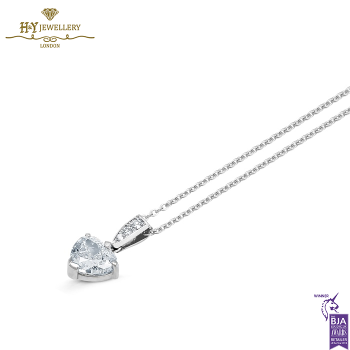 White Gold Heart Cut & Brilliant Cut Diamond Necklace - 2.07ct-15024