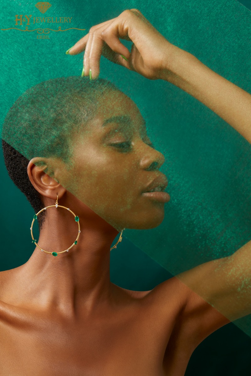 House Of Meraki Cailey Hoops -Yellow Gold Mix Cut Emerald & Diamond - 4.61ct-10560