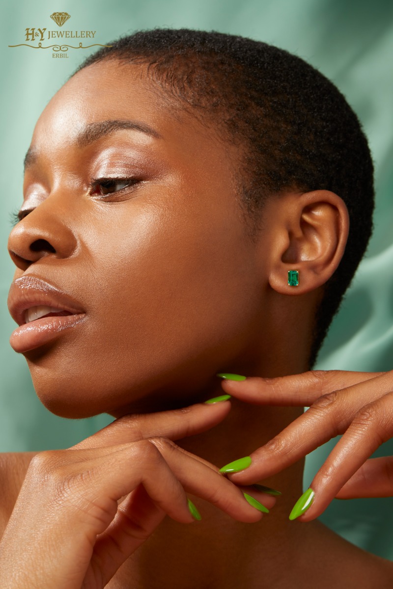 House Of Meraki Aria Studs - Yellow Gold Emerald Cut Emerald - 0.83ct-10537