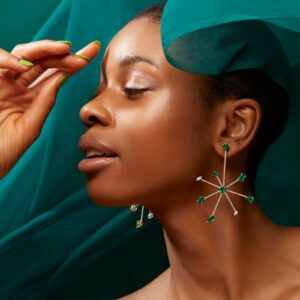 House Of Meraki Jelly Fish Earrings -Yellow Gold Mix Cut Emerald & Diamond - 9.05ct-10555