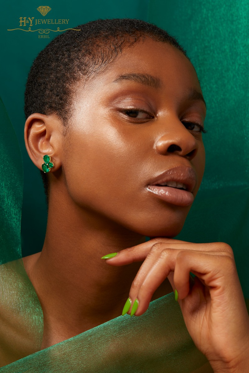 House Of Meraki Cacti Earrings -Yellow Gold Mix Cut Emerald Earrings - 4.12ct-10523