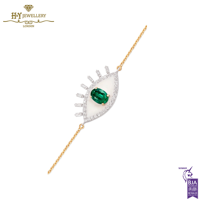 House Of Meraki Surya Bracelet - Yellow Gold Zambian Emeralds and Diamond - 1.47ct-13877