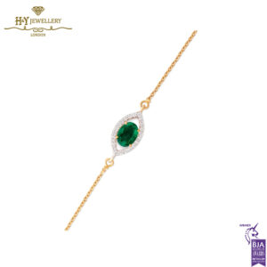 House Of Meraki Evil Eye Bracelet -Yellow Gold Zambian Emeralds and Diamond - 0.91ct-13874