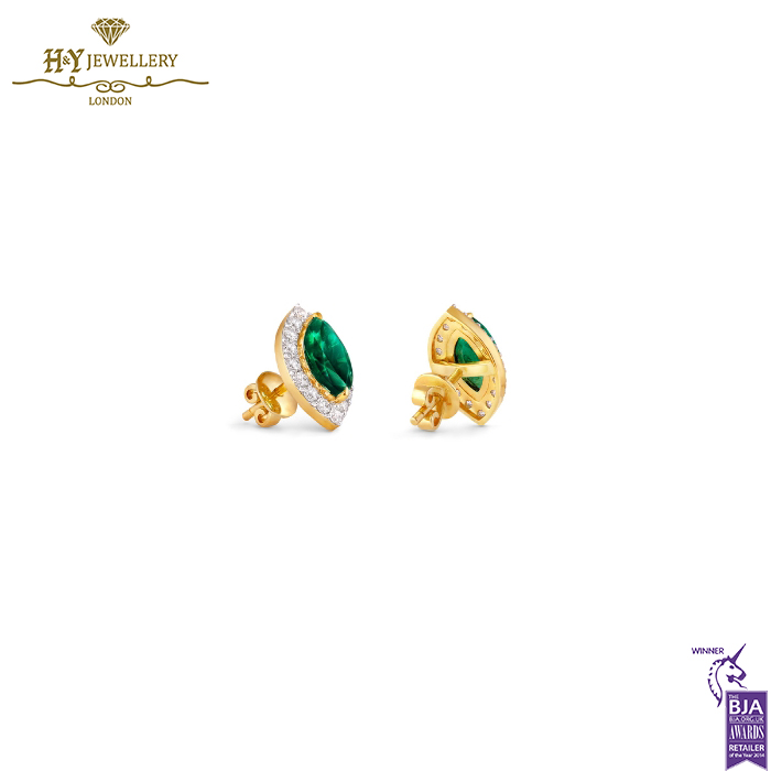 House Of Meraki Florence Studs - Yellow Gold Pear Cut Emerald & Diamond Earrings - 2.11ct-13881