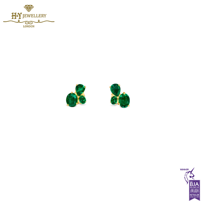 House Of Meraki Cacti Earrings -Yellow Gold Mix Cut Emerald Earrings - 4.12ct-0