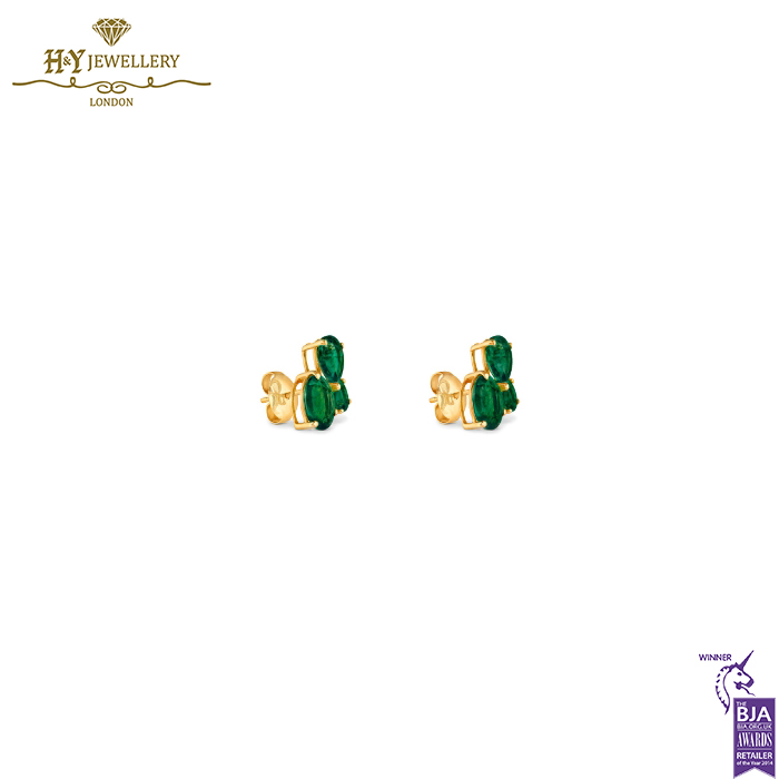 House Of Meraki Cacti Earrings -Yellow Gold Mix Cut Emerald Earrings - 4.12ct-13883