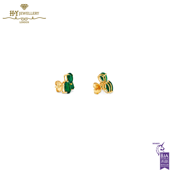 House Of Meraki Cacti Earrings -Yellow Gold Mix Cut Emerald Earrings - 4.12ct-13884