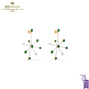 House Of Meraki Jelly Fish Earrings -Yellow Gold Mix Cut Emerald & Diamond - 9.05ct-13919