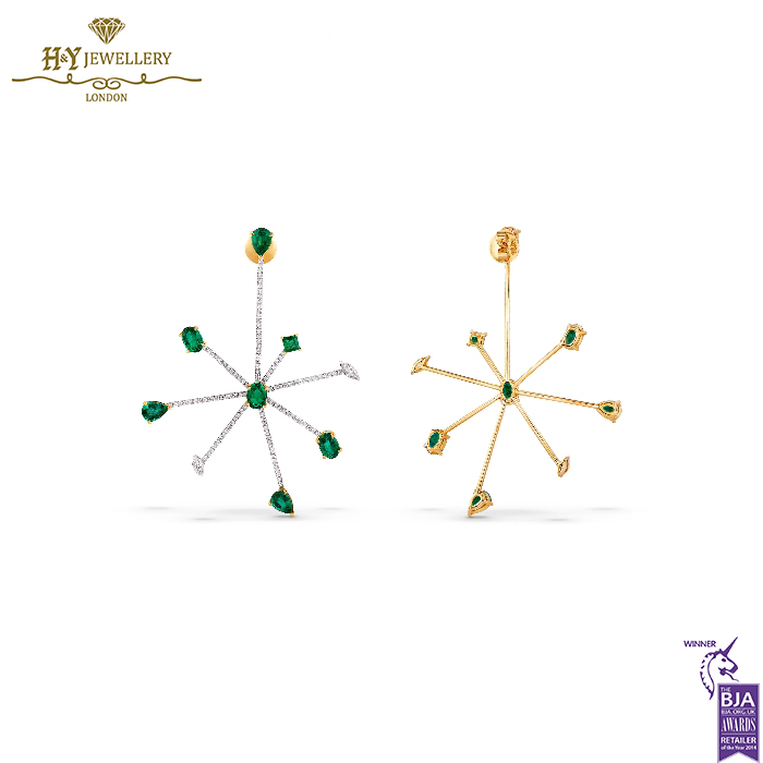 House Of Meraki Jelly Fish Earrings -Yellow Gold Mix Cut Emerald & Diamond - 9.05ct-13920