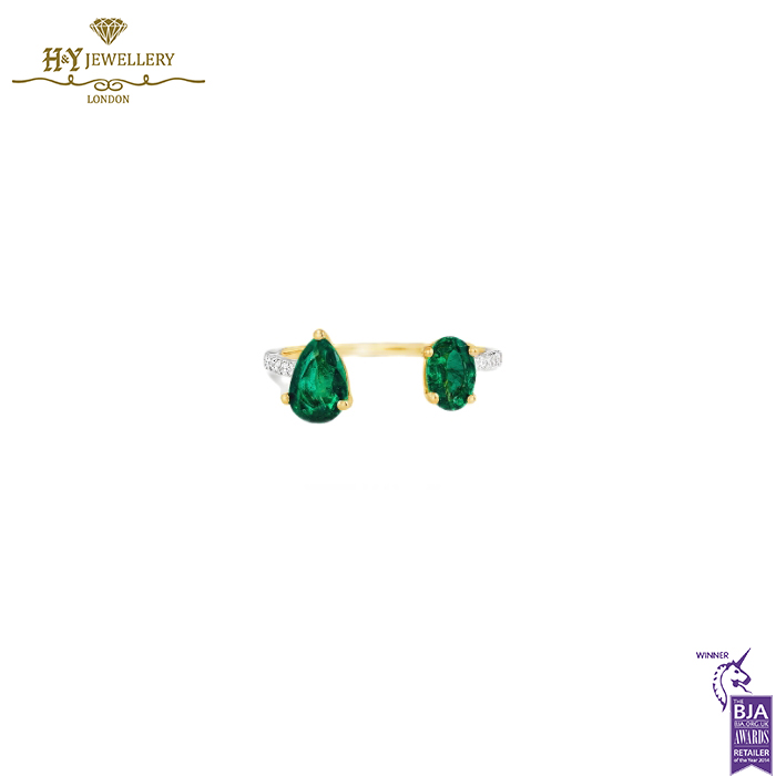 House Of Meraki Juniper Yellow Gold Natural Zambian Emeralds & Diamond Handcrafted Ring - 1.22ct-0
