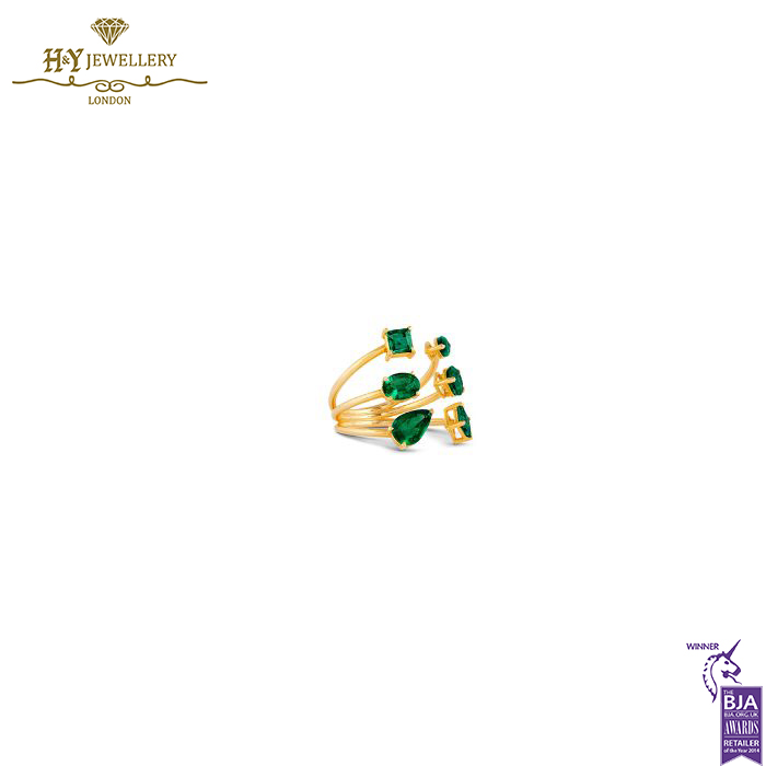 House Of Meraki Aegean Yellow Gold Natural Zambian Emeralds Handcrafted Ring - 1.77ct-13805