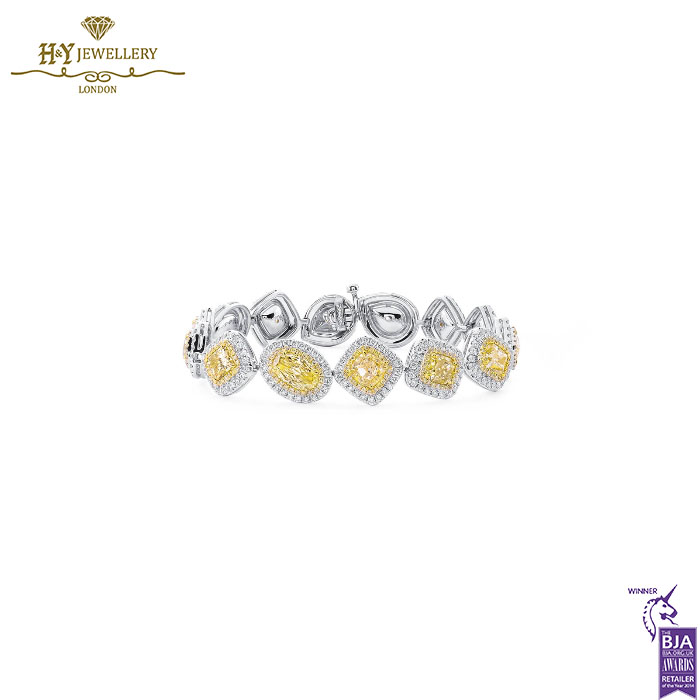 White Gold Mix Cut Fancy Light Yellow & Colorless Diamond Bracelet - 15.52ct-0