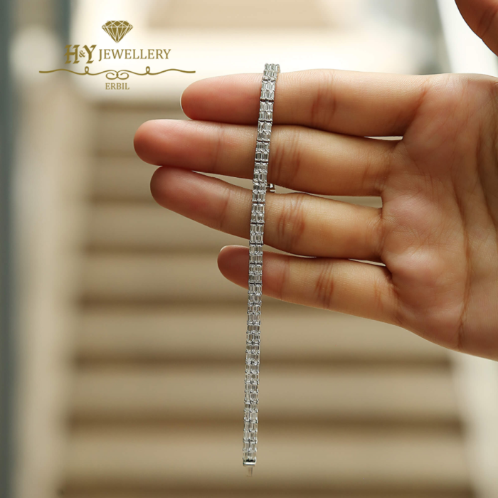 White Gold Baguette Cut Diamond Tennis Bracelet - 7.26ct-9310