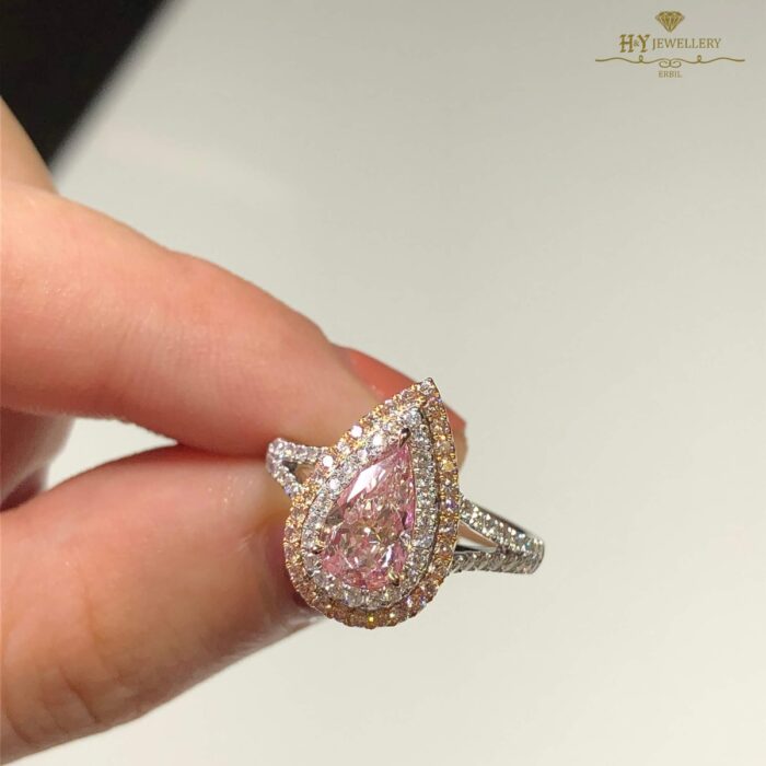 White Gold Brilliant & Pear Cut Pinkish Brown Diamond Ring - 1.68ct-9402