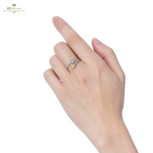 White Gold Cushion Cut Fancy Yellow & White & Round White Diamond Ring - 2.17ct-9389