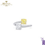 White Gold Cushion Cut Fancy Yellow & White & Round White Diamond Ring - 2.17ct-0