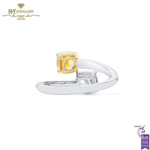 White Gold Cushion Cut Fancy Yellow & White & Round White Diamond Ring - 2.17ct-13564