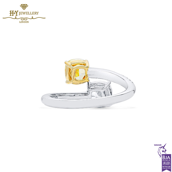 White Gold Cushion Cut Fancy Yellow & White & Round White Diamond Ring - 2.17ct-13564