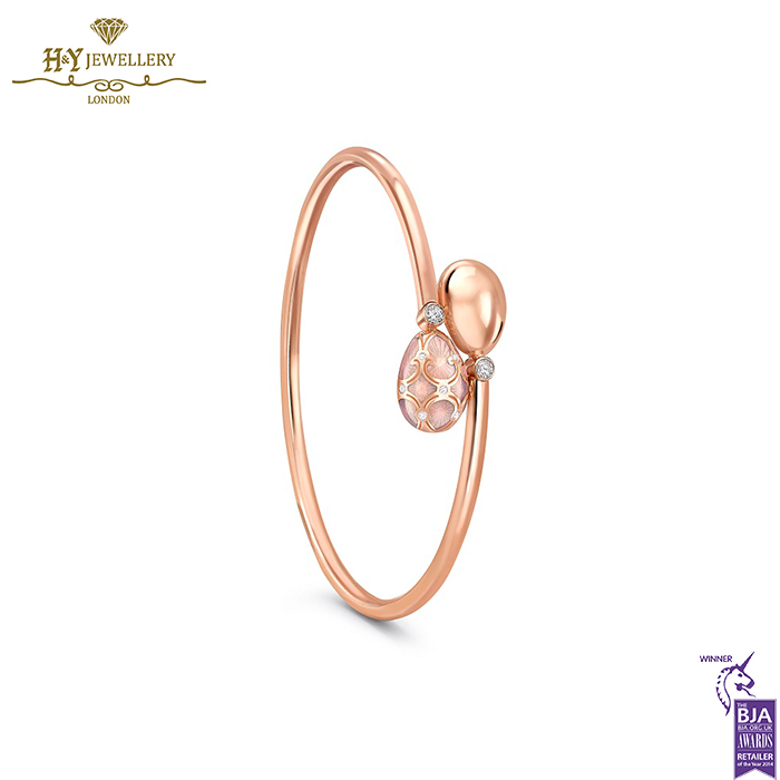 Fabergé Heritage Rose Gold Diamond & Pink Guilloché Enamel Crossover Bracelet-0
