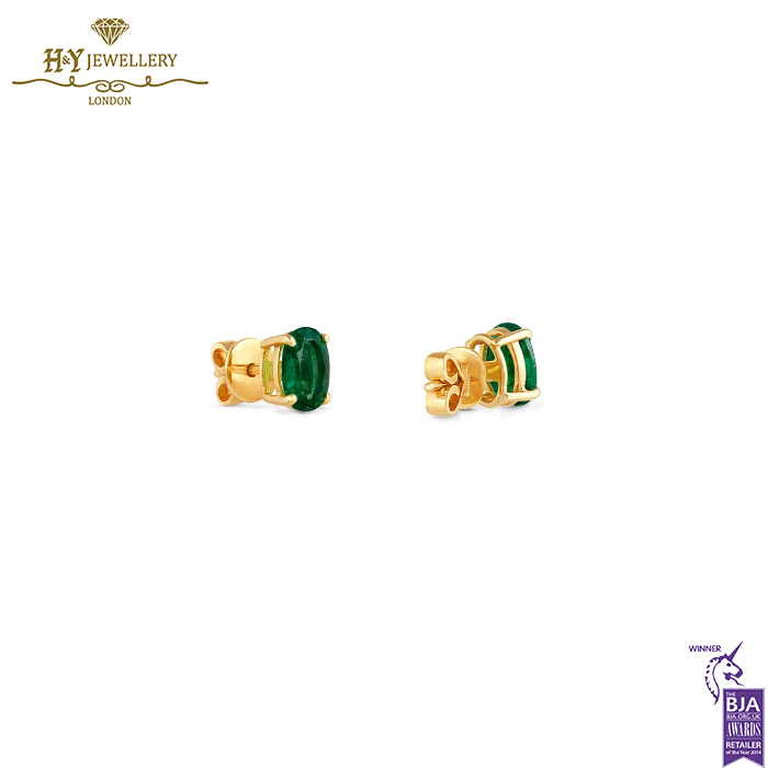 House Of Meraki Allora Studs - Yellow Gold Oval Cut Emerald - 3.78ct-13905
