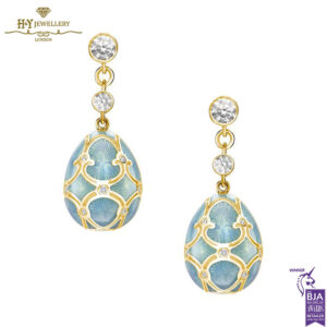Fabergé Heritage Yellow Gold Diamond & Turquoise Guilloche Enamel Egg Drop Earrings-0