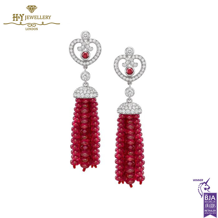 Fabergé Imperial Imperatrice White Gold & Ruby Tassel Earrings -0
