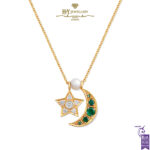 House Of Meraki Yellow Gold Starling Natural Zambian Emerald & Diamond Necklace - 0.38ct-0