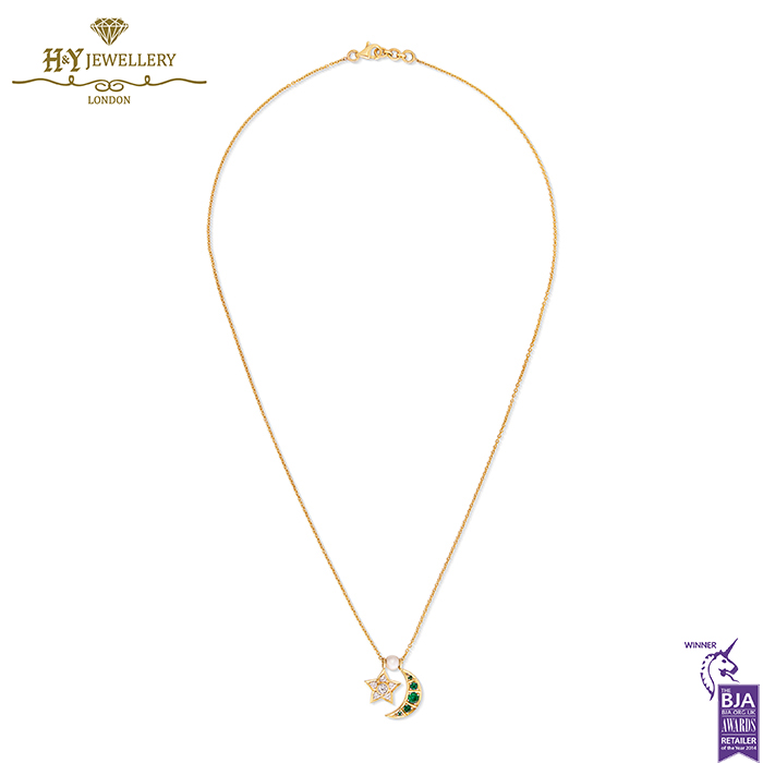 House Of Meraki Yellow Gold Starling Natural Zambian Emerald & Diamond Necklace - 0.38ct-15043