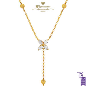 Yellow Gold Brilliant Cut Diamond Flower Droplet Necklace - 0.29ct -16914