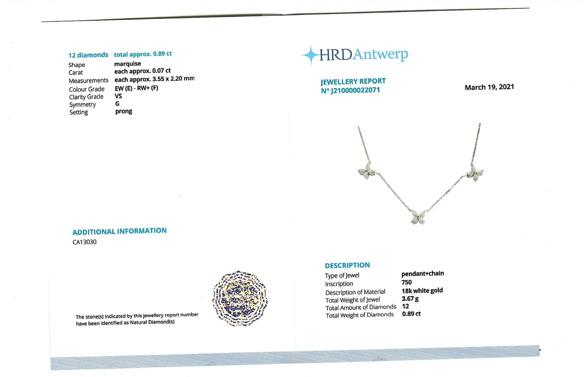 White Gold Brilliant Cut Diamond Trio Flower Necklace - 0.89ct-16524