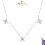 White Gold Brilliant Cut Diamond Trio Flower Necklace - 0.89ct-0