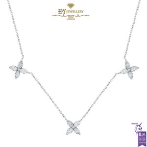White Gold Brilliant Cut Diamond Trio Flower Necklace - 0.89ct-0