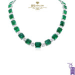 White Gold Emerald Cut Green Zambian Emerald & Brilliant Cut Diamond Necklace - 118.54 ct-0