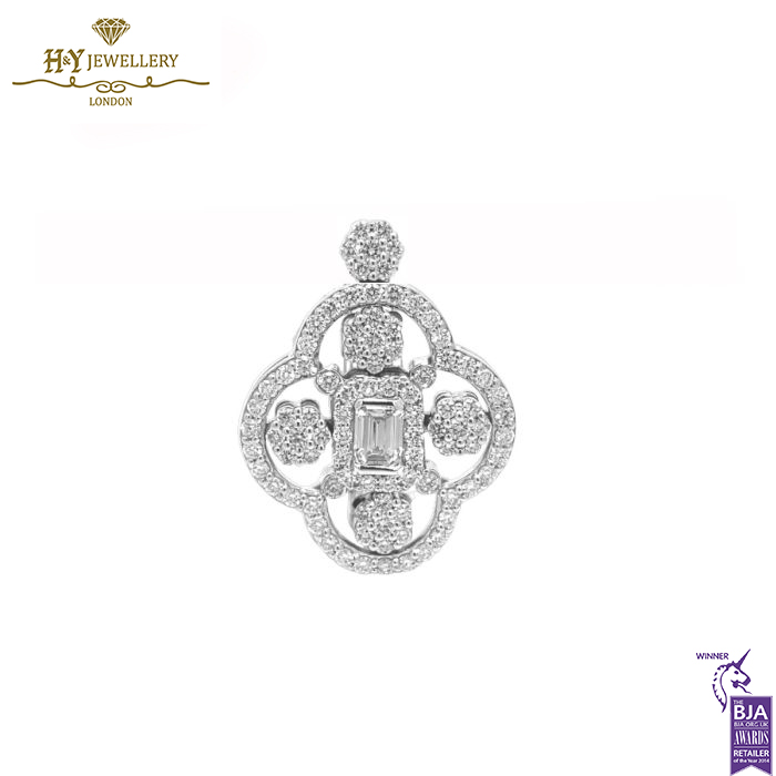 White Gold Mix Cut Diamond Flower Pendant - 1.31ct-15549