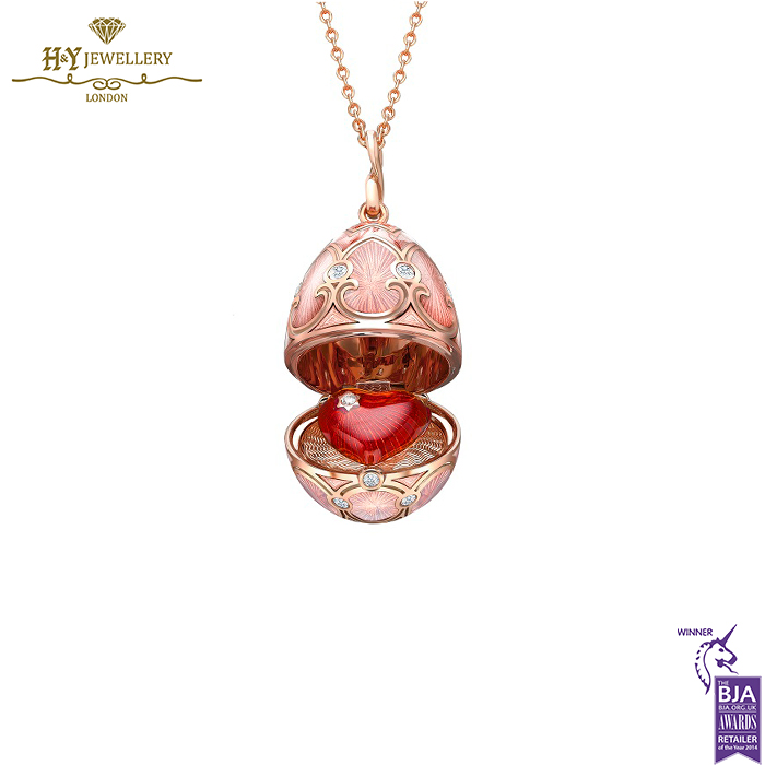 Fabergé Heritage Rose Gold Diamond & Pink Guilloché Enamel Heart Surprise Locket -0
