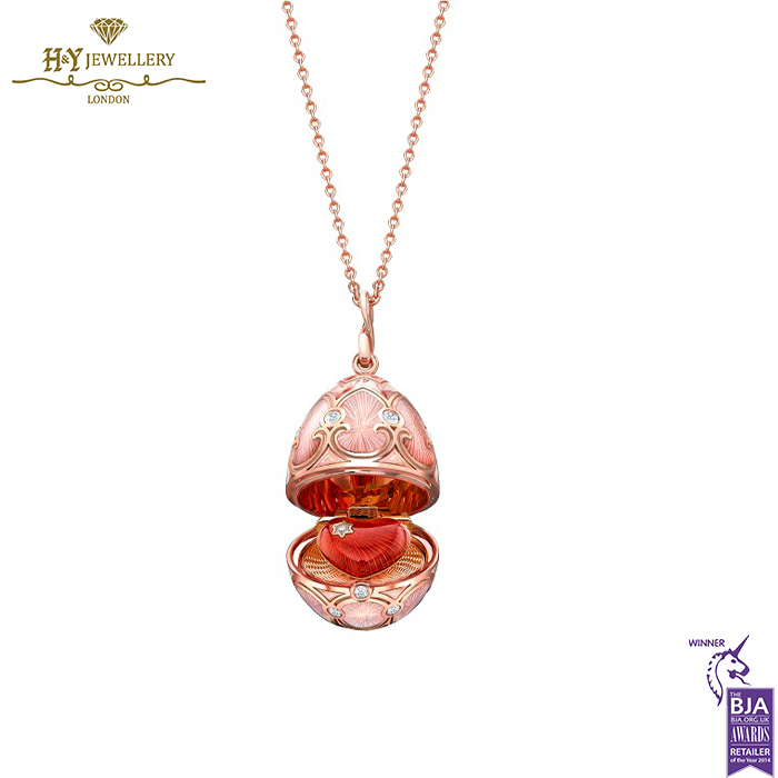 Fabergé Heritage Rose Gold Diamond & Pink Guilloché Enamel Heart Surprise Locket -15362