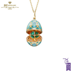 Fabergé Heritage Yellow Gold Diamond & Turquoise Guilloché Enamel Clover Surprise Locket-15365